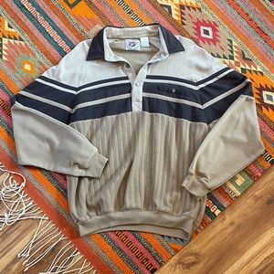 80s L. D - Sports Beige and Black Striped Sweater yacht rock